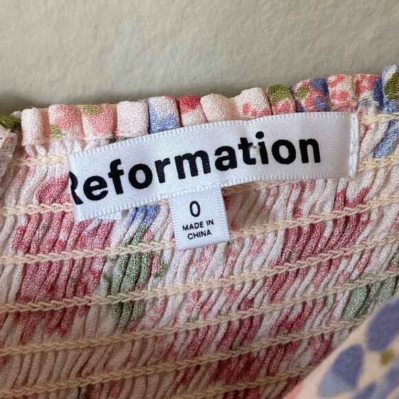 Reformation Mini Esmee Pink Dress Floral Long Sleeve Size 0 - Picture 11 of 11